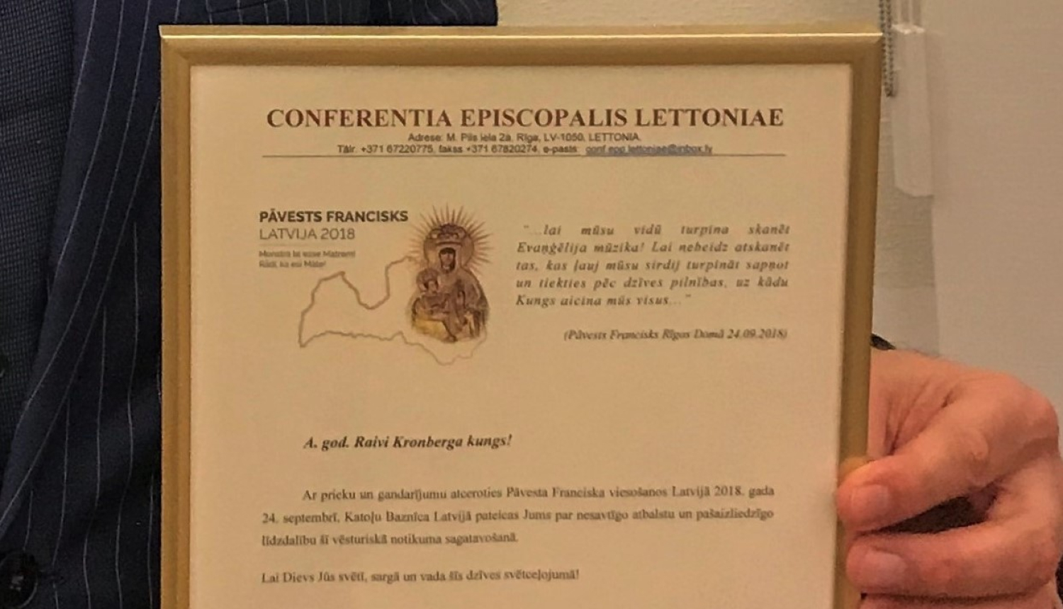 Katoļu Baznīca Latvijā pateicas Tieslietu ministrijai par Pāvesta vizītes organizēšanu!