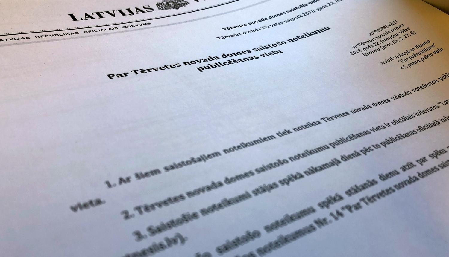 Tērvetes novads par saistošo noteikumu publicēšanas vietu izvēlas “Latvijas Vēstnesi”