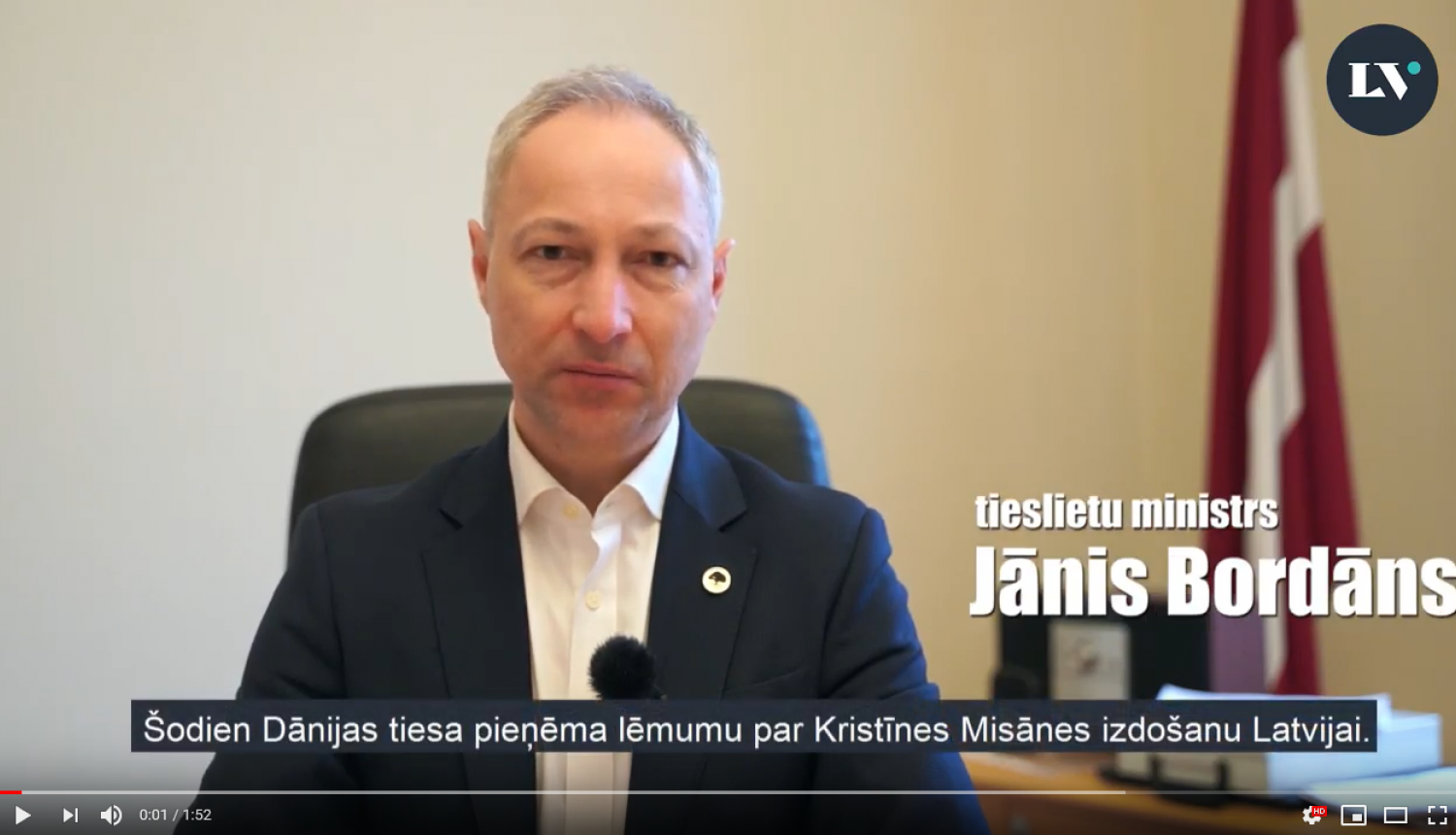 Tieslietu ministra Jāņa Bordāna paziņojums par Kristīnes Misānes lietas turpmāko virzību